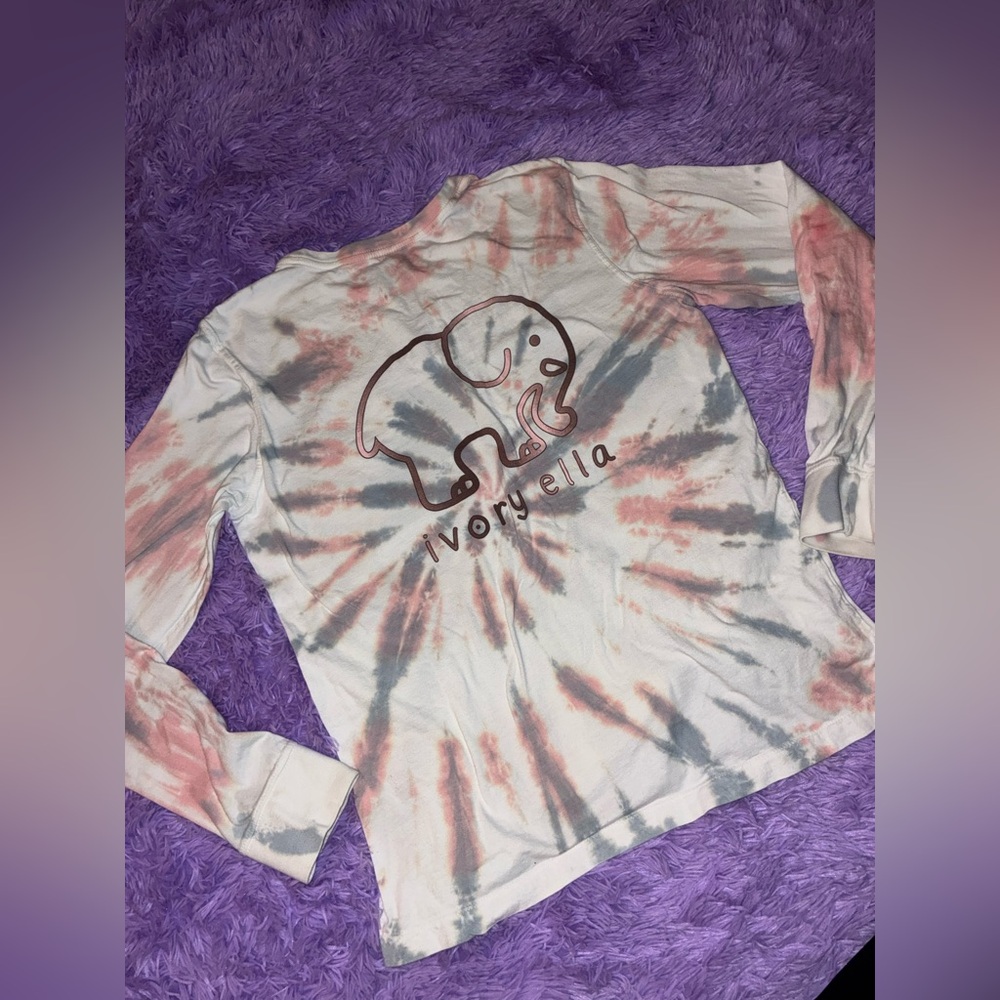 Ivory Ella Multicolor Tie Dye Elephant Graphic Long Sleeve Cotton Women's M